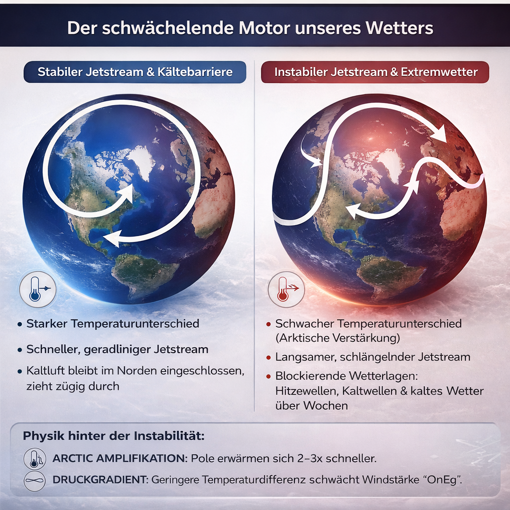 Grafik zur Bilanzlogik des Klimasystems mit Energieeintrag und gebremster Wärmeabgabe